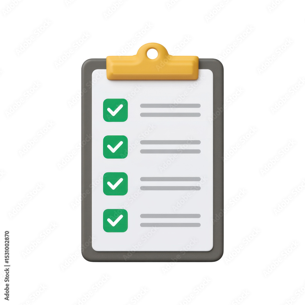 Poster clipboard with checkmarks and to-do list for task management and productivity improvement transparen