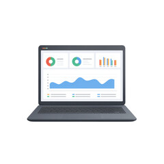 Modern Laptop Displaying Business Analytics and Data Visualizations on a Clean, Minimalistic Workspace Transparent background or png