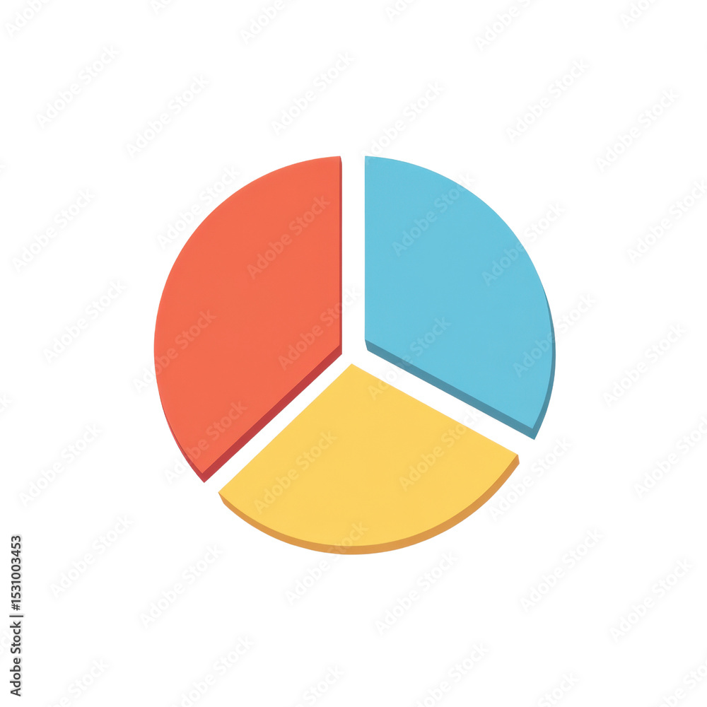Poster vibrant pie chart with segments in red, blue, yellow and orange representing data visualization conc