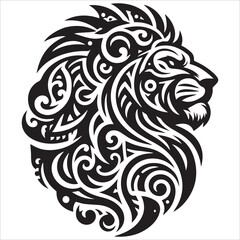 Obraz premium Tribal Lion Silhouette Vector,Tiger Silhouette line art vector illustration on white background,Lion head silhouette vector art illustration