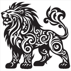 Obraz premium Tribal Lion Silhouette Vector,Tiger Silhouette line art vector illustration on white background,Lion head silhouette vector art illustration
