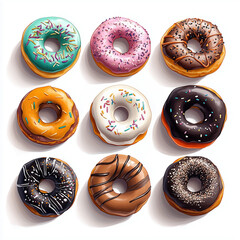 Delicious selection of assorted donuts with various toppings and designs