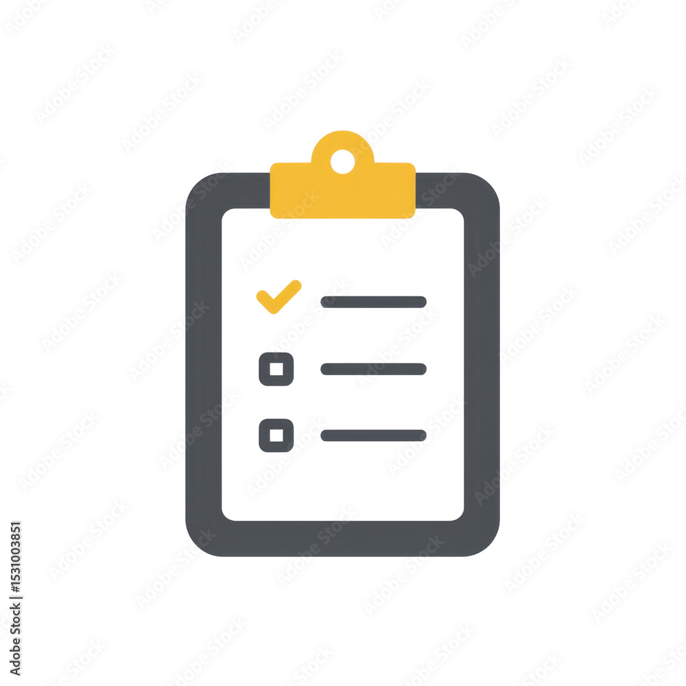 Poster modern checklist with a golden check mark on a clipboard symbolizing organization, productivity, and