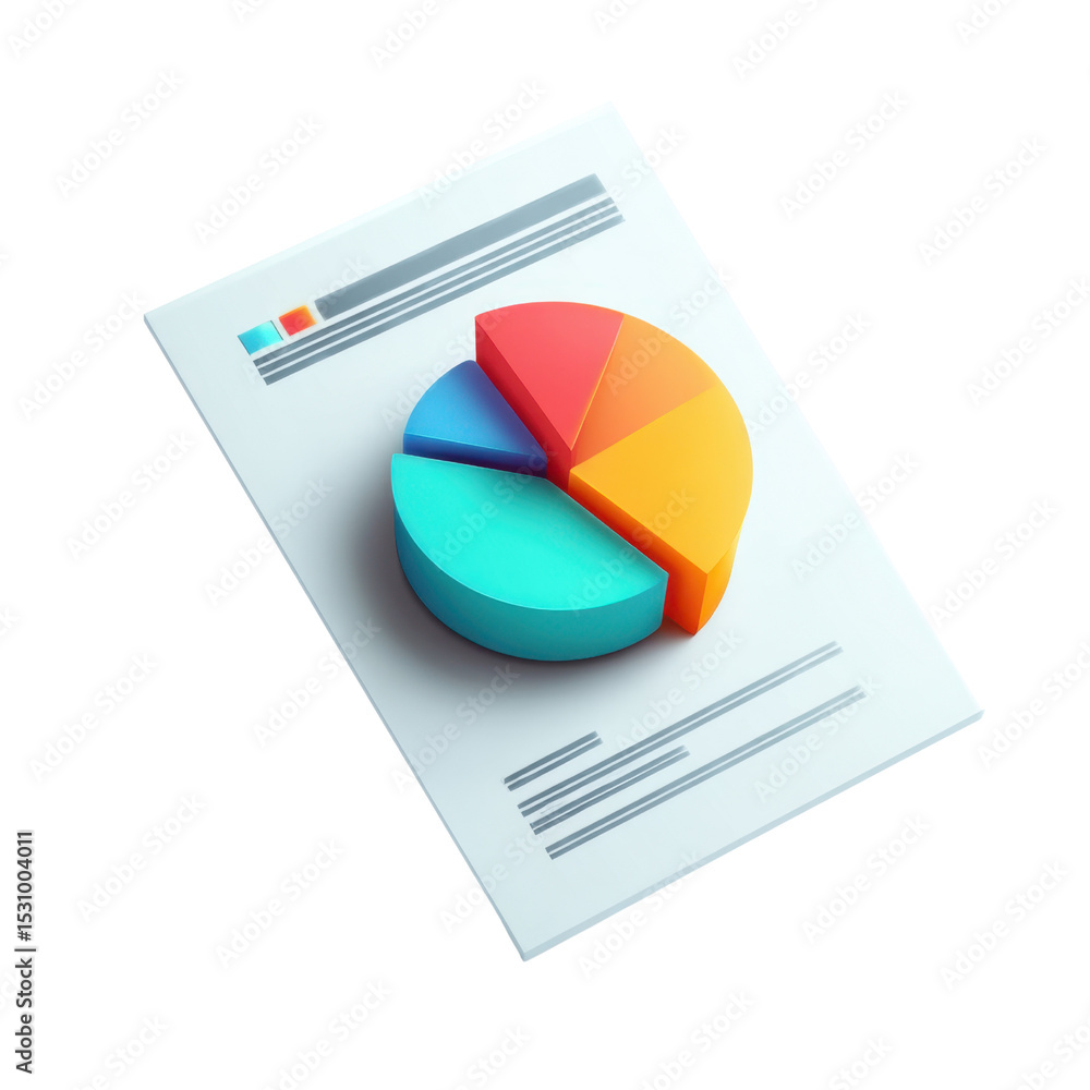 Poster colorful 3d pie chart and graph document on a white background for business presentation and analysi
