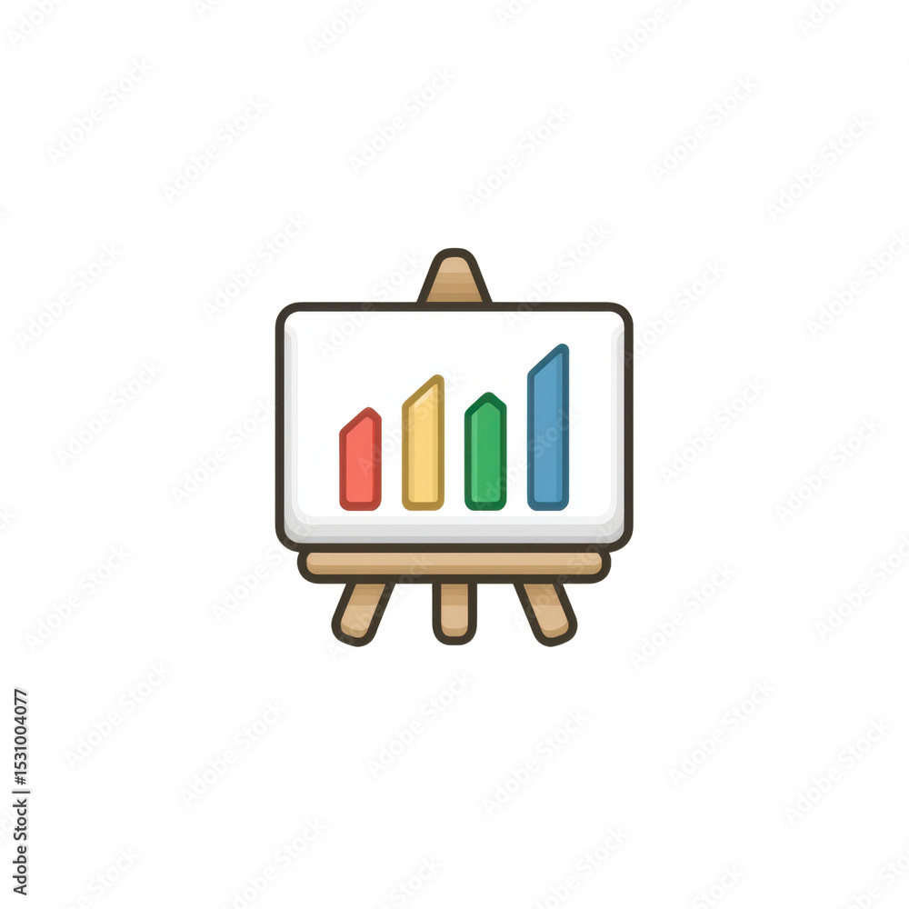 Poster colorful graph on an easel with bar chart representing growth in data analysis and business presenta