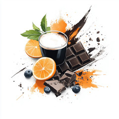Delicious chocolate and citrus dessert drink with fresh ingredients