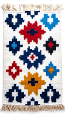 Handmade Rug with Geometric Pattern Isolated On White Overhead View