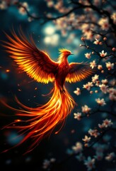 Fiery Phoenix Bird Art Print Fantasy Artwork on Canvas