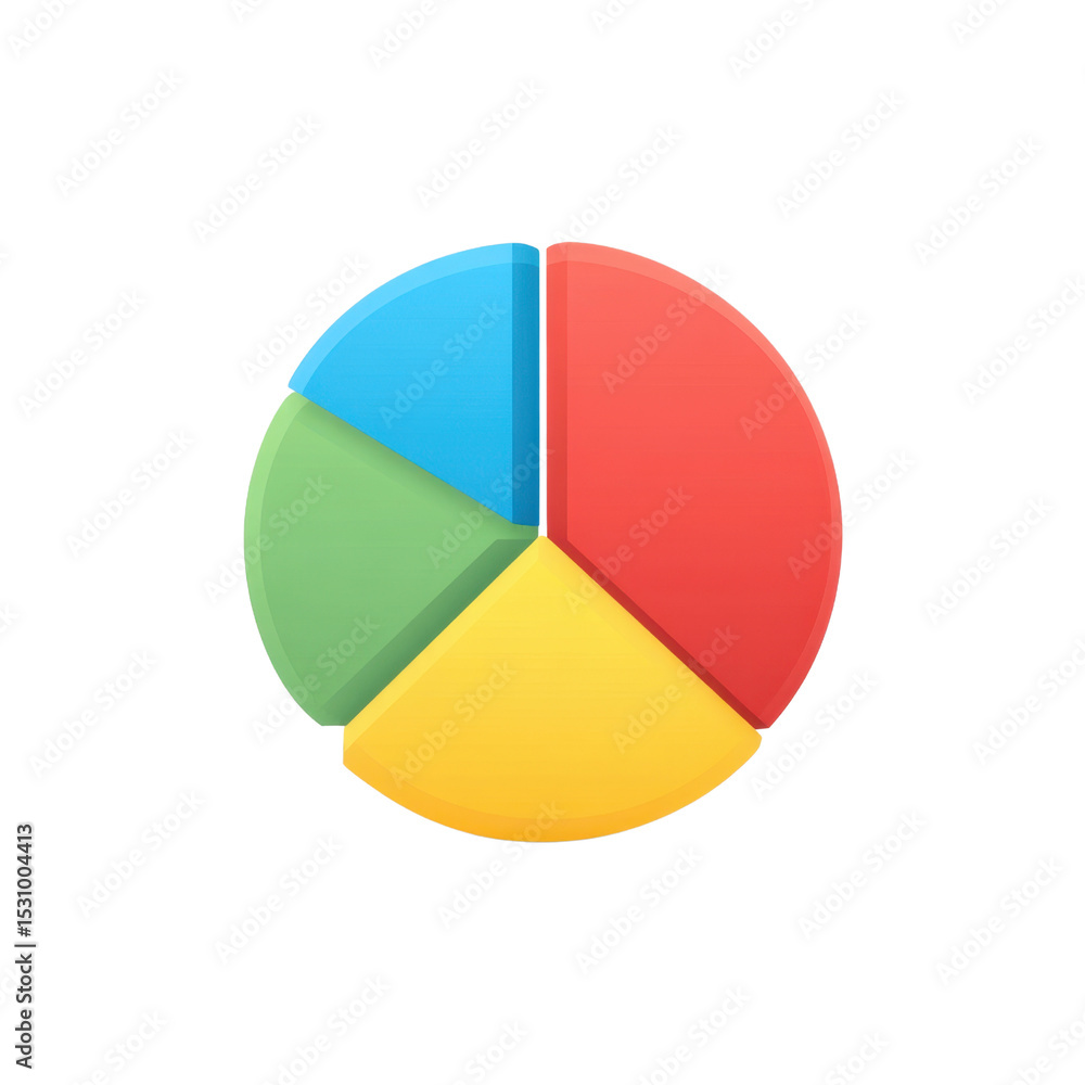Poster bright and colorful pie chart with four segments representing data in a modern style transparent bac