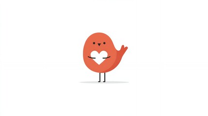 Cute Red Pixel Bird Holding White Heart Illustration