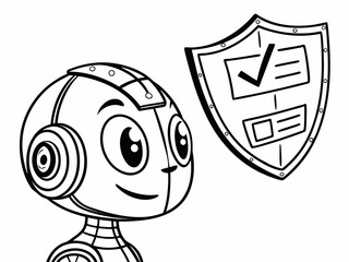 Creative Black And White Vector Icon Of A Friendly Robot H Symbol