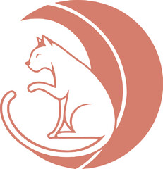 A soft rose gold palette decorates this elegant cat sitting in a crescent moon. Ideal for feminine branding, jewelry designs, or celestial-inspired products.