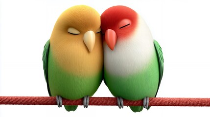 Two Colorful Lovebirds Resting Together on a Branch