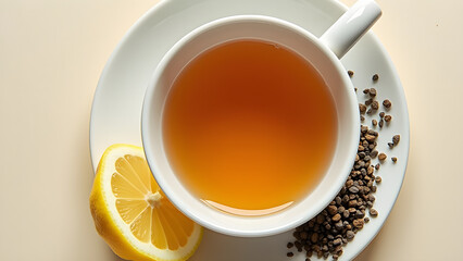 Top View Earl Grey Tea With Lemon, Food Image