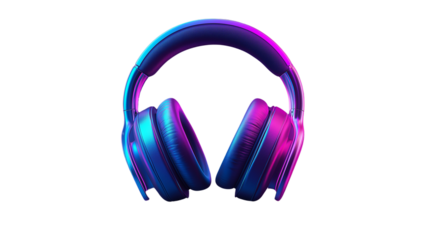 Headphones icon in 3D with gradient neon style, music and podcast theme, PNG
