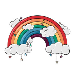 Cute rainbow and clouds with hearts and stars