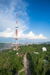 Mtatsminda Amusement Park view with broadcast tower in Tbilisi Georgia