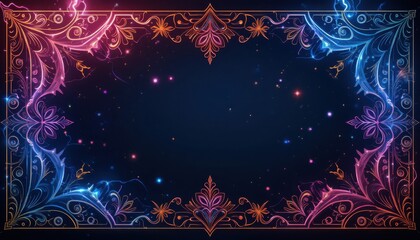 border background with ornamnet with glow effect, frame background celebration event with ornament line 