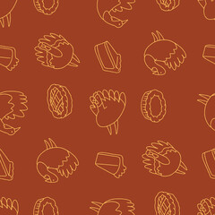 Outline Vector Seamless Pattern of Turkey Animal Pie Background for Fashion Wrapping Print Fabric