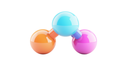 3D share icon with three connected dots and bright color, social link symbol, white background, PNG