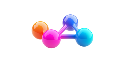 3D share icon with three connected dots and bright color, social link symbol, white background, PNG