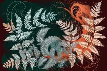Intricate fern design in muted tones.