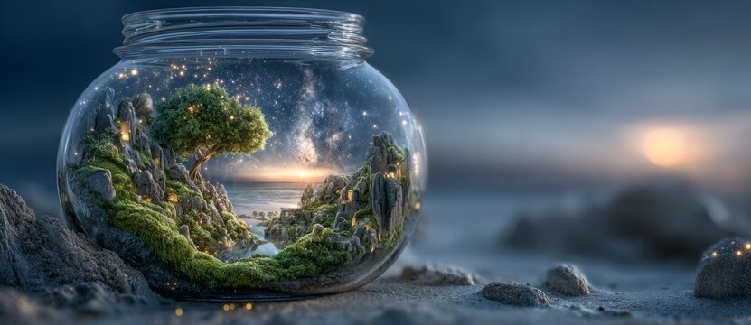 A glass bottle in a burning forest represents the need for us to take responsibility in maintaining clean forests, free from garbage, in order to prevent natural disasters, as shown in this creative