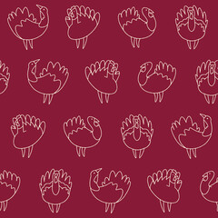 Outline Vector Turkey Seamless Pattern Background for Print Fabric Surface Fashion Wrapping