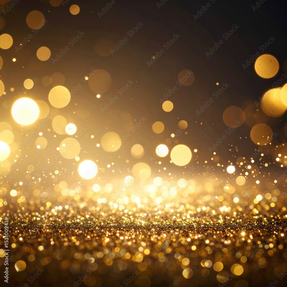 Poster golden sparkle action abstract setting light effects dark background close-up view enchantment and e