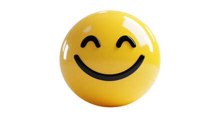 Smiley emoji 3D icon with happy face and soft shadows, digital reaction style, white background, PNG