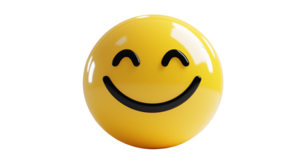 Smiley emoji 3D icon with happy face and soft shadows, digital reaction style, white background, PNG