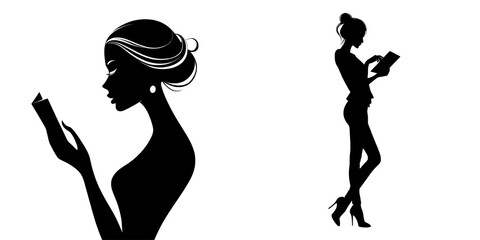 Modern silhouette of a business woman holding a book or documents