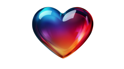 Colorful 3D heart icon with glossy reflections, social media like button style, isolated on transparent background, PNG 