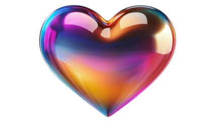 Colorful 3D heart icon with glossy reflections, social media like button style, isolated on transparent background, PNG 