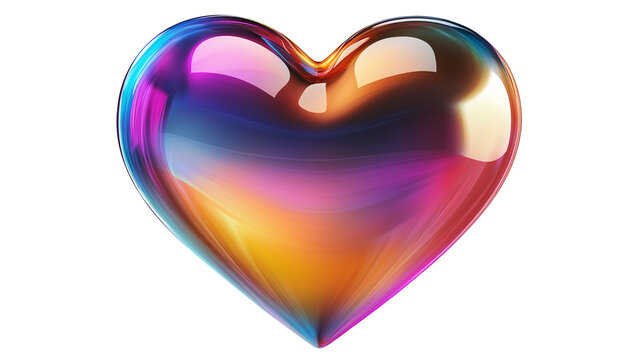 Colorful 3D heart icon with glossy reflections, social media like button style, isolated on transparent background, PNG 