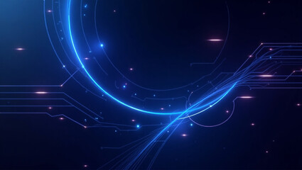 Abstract blue technology background with glowing lines and circuit patterns