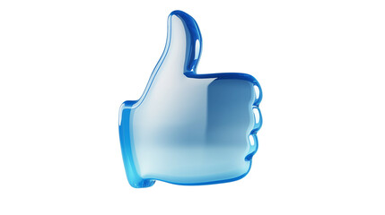 3D thumbs up icon in modern blue gradient, floating above white background, social approval symbol, PNG
