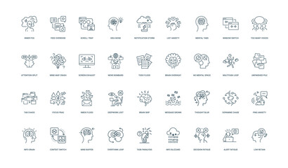 modern information overload and focus issue icon set