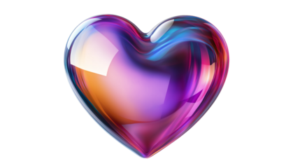 Colorful 3D heart icon with glossy reflections, social media like button style, isolated on transparent background, PNG 