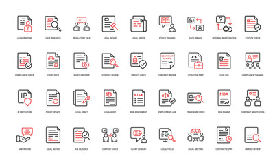 collection legal team icons legal services processes using red black colors