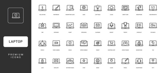 collection laptop icons functions concepts security communication productivity