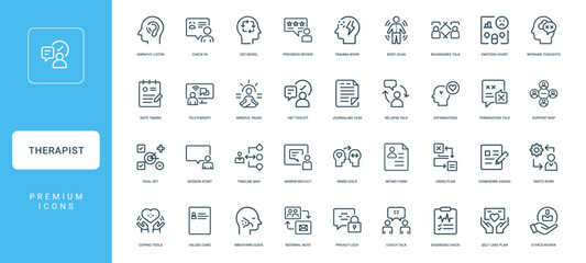 therapist activities concepts therapy mental health collection line icons