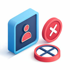 3D blocked user icon with stop sign isolated on transparent background for social media privacy and security
