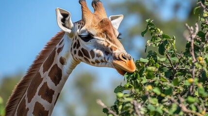 Obraz premium Giraffe eating leaves