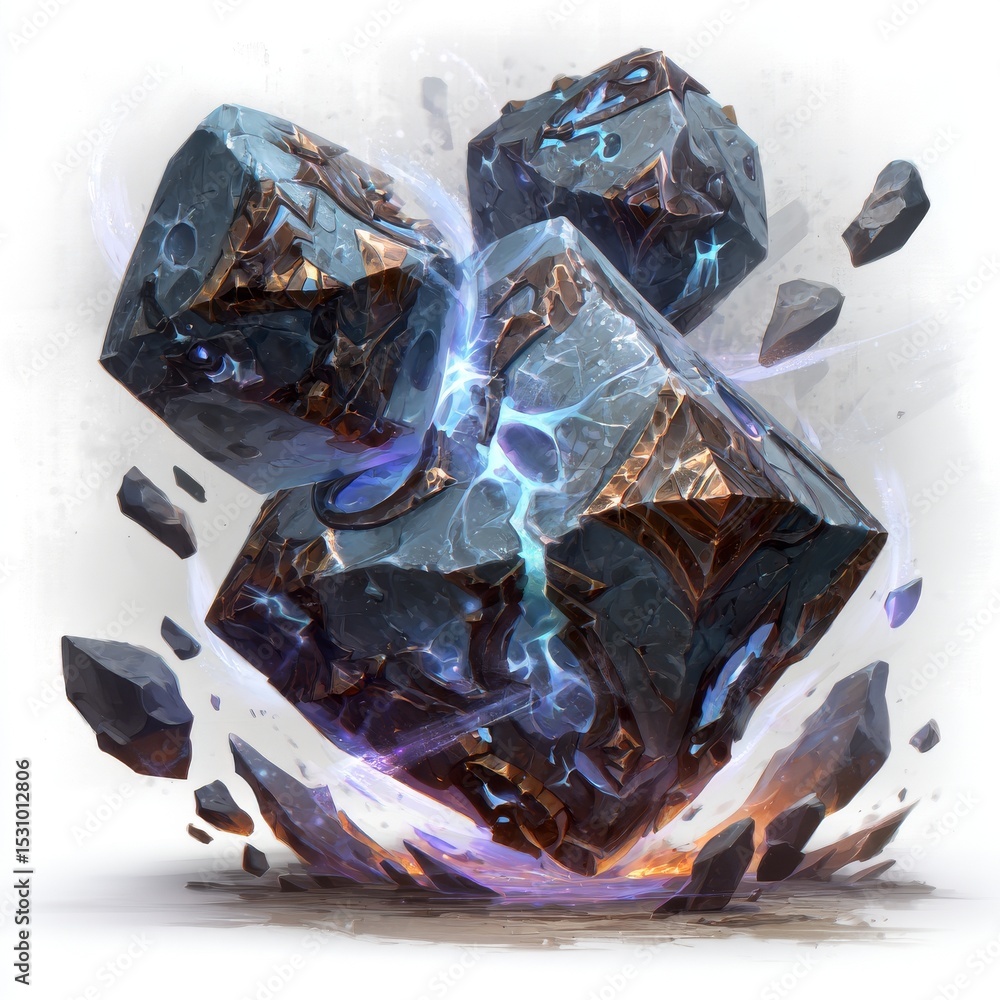 Poster Concept of Weather and Natural Disasters through Abstract Digital Painting of Floating Rocks with Blue Color Scheme