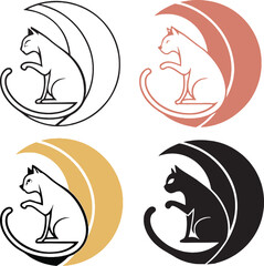 A collection bundle of four elegant cat and moon designs in various styles and colors—line art, gold, rose gold, and black. Great for sticker packs, logos, and themed branding.