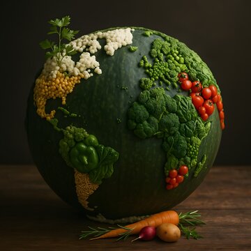 Globe Made from Fresh Food Items Celebrating World Food Day. Generative AI