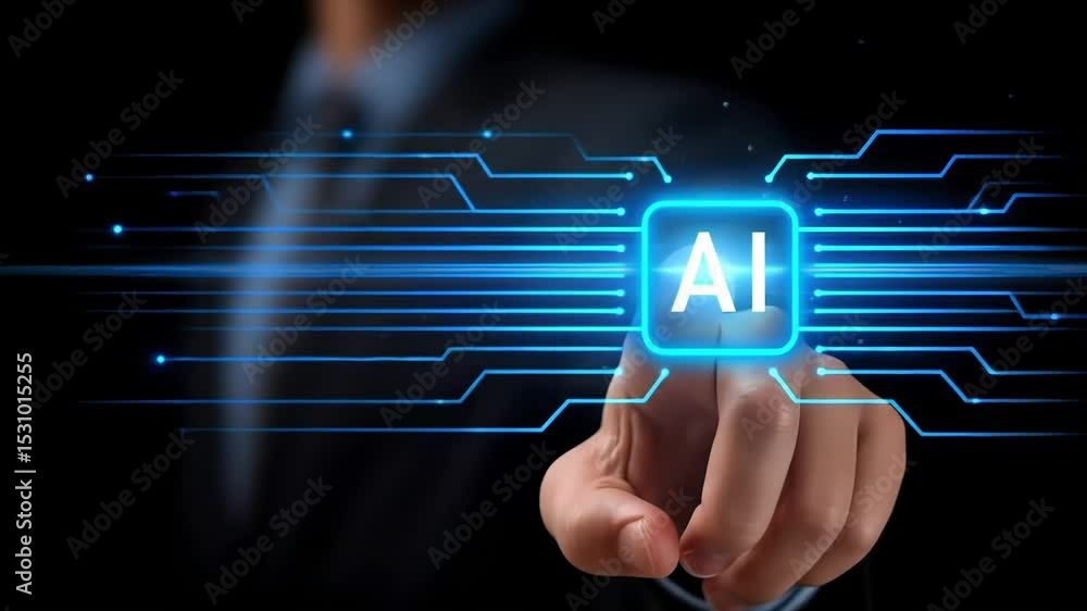 Aufkleber a professional in formal attire engages with advanced technology, highlighting the significance of a