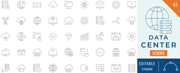 Data center icon collection set. Editable stroke.