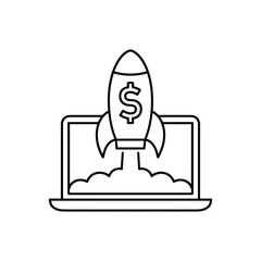 Financial Growth and Investment Rocket Launching from a Laptop Screen
